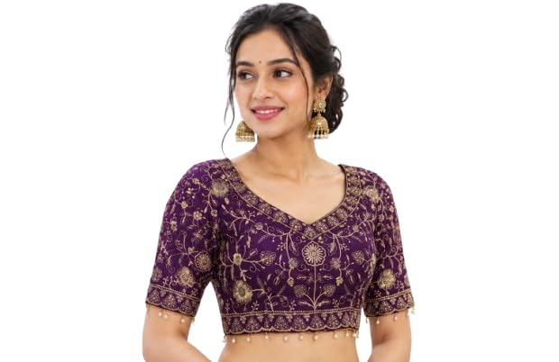 Maroon Star Georgette Embroidered Blouse Free Size 38 Bust-picture-47