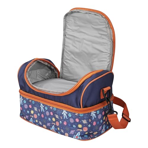 Image of Ji and Ja Multi Compartment Dual Slot Lunch Bag Double Insulated Tiffin Lunch Bag with Multi Zipper Pockets for School (Space Blue)