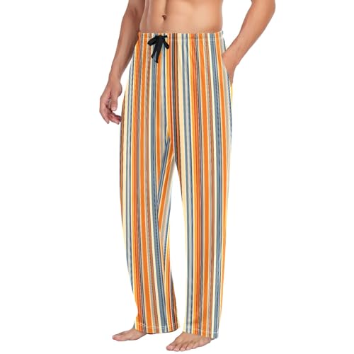 Mens Cotton Pajama Pants Sleep Lounge Pj Bottoms Sleepwear with Pockets Drawstring S Orange Striped4