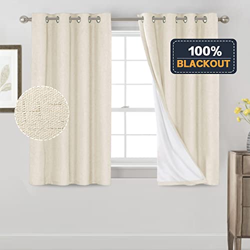 Image of PrinceDeco Linen Black Out Curtains 54 Inches Long 100% Blackout Curtains for Bedroom Thermal Insulated with White Liner,Noise Reducing, 52 inch Wide Per Panel, Set of 2,Bleached Sand