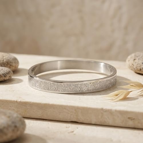 Image of Bigwheels Premium Finish Silver Plated Ayatul Kursi Engraved Islamic Arabic Calligraphy Kada Bracelet For Men & Women