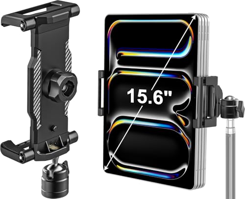 Dosvsi Tripod Mount Adapter for iPad, [Up to 15.6\"] Tablet Tripod Mount Holder with 360Â° Swivel Ball Head & 1/4\'\' Thread, Compatible with iPad Pro 13 12.9 Air Mini, Galaxy tab, iPhone,6.1-15.6\" Device