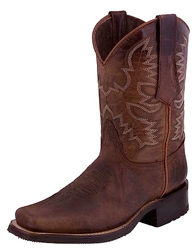 Texas Legacy Mens Chedron Western Leather Cowboy Boots Rodeo Saddle Square Toe