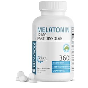 Bronson Melatonin 12mg Fast Dissolve Nighttime Sleep Aid Support & Relaxation Support, 360 Peppermint Vegetarian Lozenges