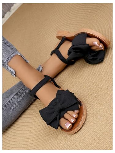 Image of GORGLITTER Women's Bow Flat Sandals 2026 Dressy Cute Ankle Strap Slides | Summer Shoes for Women 2026, Slip On Open Toe Flats, Slingback Slides, Vacation Dress Sandals