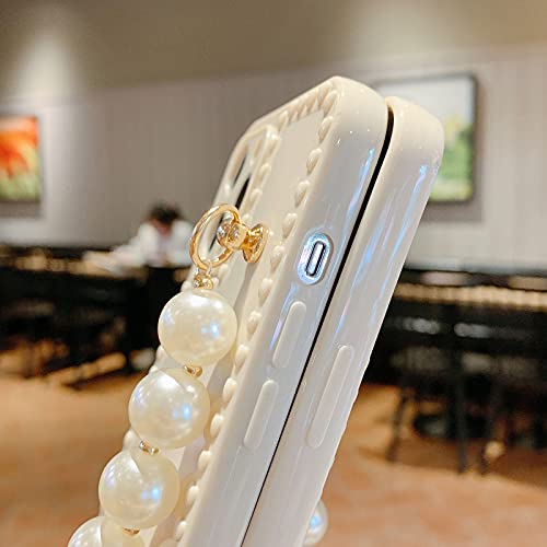 Newseego Compatible For Iphone 11 Case (6.1 Inch),Luxury Cover With Pearl Bracelet Strap Chain Bling Fashion Glitter Soft Silicone Shell Case For Girl Women Thin Tpu Protective Case -White #TOP4