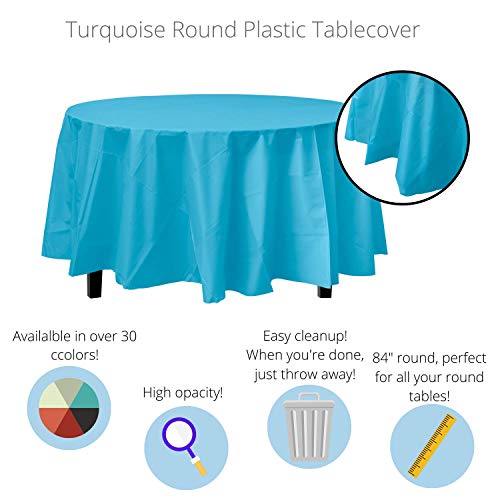 12-Pack Premium Plastic Tablecloth 84In. Round Table Cover - Turquoise #TOP1
