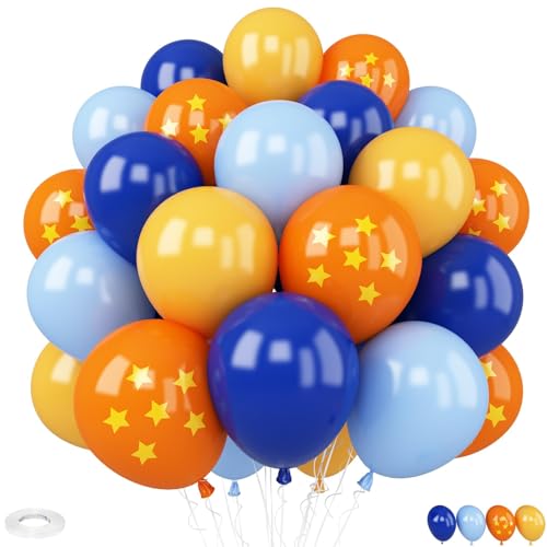 Image of Blue and Orange Balloons, 30 Pcs 12inch Royal Blue Gold Latex Orange Balloons White Balloon for Kids Boys Ball Birthday Baby Shower Party Decoration