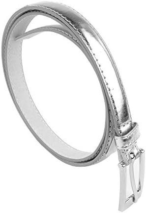 Belle Donne Women Skinny PU Leather Dress Belts Womens Belt with Silver Polished Buckle - Silver X-Large