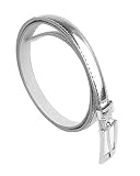 Belle Donne Women Skinny PU Leather Dress Belts Womens Belt with Silver Polished Buckle - Silver X-L
