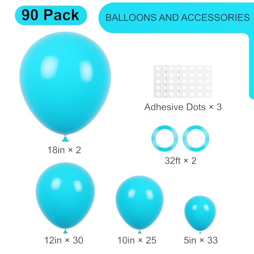 Image of Voircoloria 90pack Peacock Blue Balloons Different Size 18 /12 /10 /5 Inch Pastel Green Balloon Garland Arch Kit for Baby Shower,Graduation, Wedding, Birthday, Gender Reveal, New Year Decorations