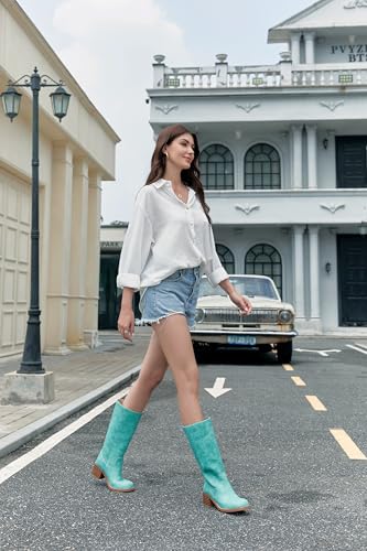 Image of Adolilove Mid Calf Boots for Women Chunky Block Low Heel Square Toe Comfortable Casual Trendy Stylish Boots