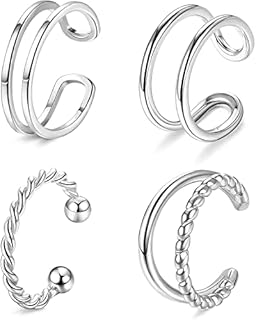 ORAZIO 4Pcs 925 Sterling Silver Ear Cuff Earrings for Women CZ Non-Piercing Fake Helix Cartilage Cuff Earrings Clip on Small Earrings