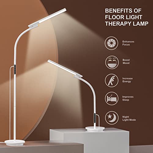 Trayvespace SAD Lamp, 3-in-1 SAD Light Therapy Lamp, Floor Sun Lamp Therapy Light with Remote & Touch Control & Adjustable Gooseneck for Reading/Office/Home