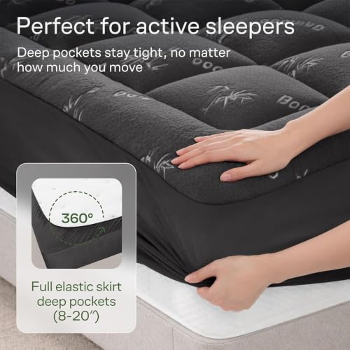 Image of Niagara Sleep Solution Ultra Soft Queen RV Size Mattress Topper - Rayon Derived from Bamboo Pillow Top Mattress Pad for Back Pain Relief - Naturally Cooling for Hot Sleepers, Dark Gray