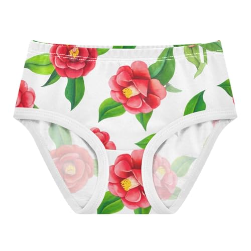 Cotton Toddler Girls Underwear Watercolor Red Camellia Flowers White Little Girl Panties Fancy Undies Kids Briefs 2t