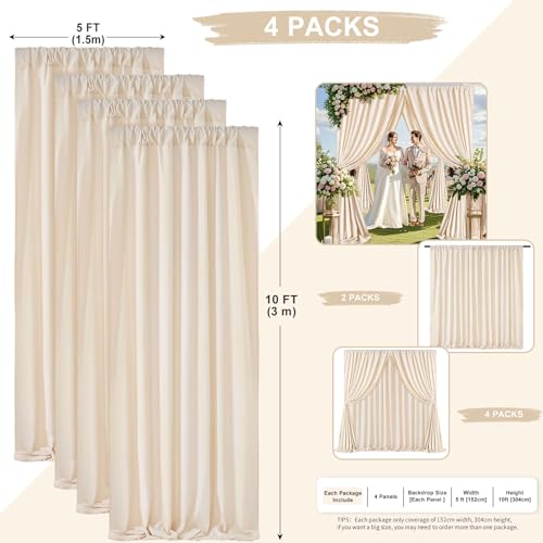 Image of Ivory Backdrop Curtains Photography Background Drapes: 20ft x 10ft Polyester Fabric Panels - for Birthday Anniversary Ceremony Decorations