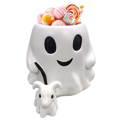 Dvehdbay Halloween Ghost Walking Dog - White Ghost Bucket Ghost Planter Ghost Bucket Vase Halloween Ghost Decor with Ghost Walking Dog Ghost Candy Bowl Bucket for Home Decor Outdoor Decoration