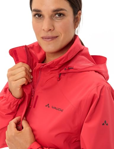 VAUDE Regenjacke Damen Escape Bike Light flame uni, wasserfeste Outdoor-Jacke, atmungsaktive Fahrradjacke mit Kapuze im Kragen, Klimaschonende Wanderjacke, 40