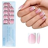 Dsixnails Short Pink Glitter Base Soft Gel Nail Tips, 150Pcs Square French Tip Press On Nails, Pre-Lasting Acrylic Fake Nails, Soak Off Full Cover Nails Extension for Women Girl 15Sizes