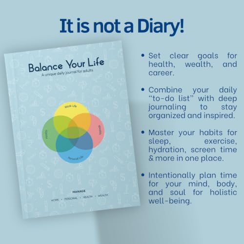 Image of Balance Your Life - Daily Undated Planner and Journal | Wellness Habit Tracker | Boost Work Productivity | Gratitude & Mental Wellbeing | Budget Management | 4-Month Program | 5-Star Product (Aqua Blue)