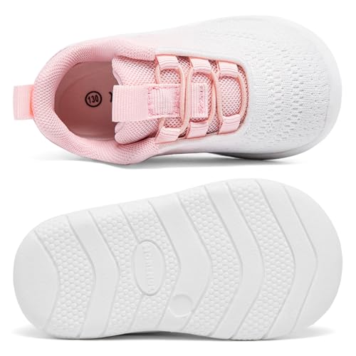 MORENDL Toddler Slip On Sneakers Baby Walking Shoes Non-Slip Breathable Unisex Pink Mesh Lace-Up Athletic Sneakers Infant Running Shoes4