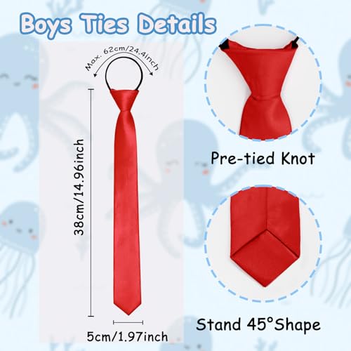 Generic Boys Tie, Pre-tied Kids Tie for Boys Solid Color School Ties Adjustable Zipper Tie for Wedding Graduation Concert Church, Red3