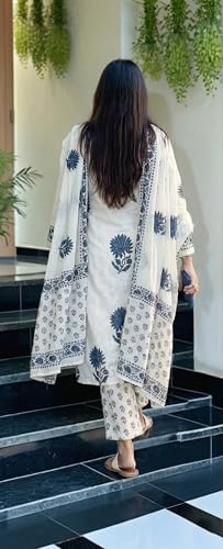 Image of GoSriKi Kurta Sets for Women Viscose Printed | Kurta Pant Dupatta Set | Straight Kurti Set | Round Neck V-Slit 3 /4 Sleeve Ethnic Outfit | Designer Indian Kurti Clothing with Pants