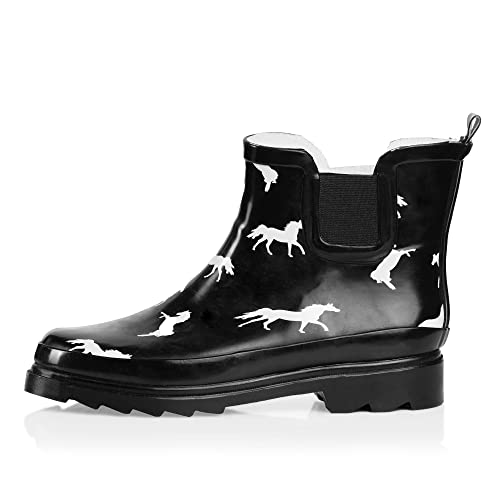 Best Boots for Horse Barn: Top Picks for Durability & Comfort 13 NORTY - Womens Ankle Rain Boots - Ladies Waterproof Winter Spring Garden Boot runs ½ size large Horse Black Size 8