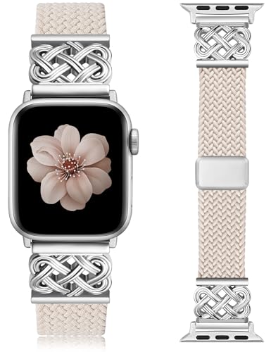Image of TOYOUTHS Braided Magnetic Band Compatible with Apple Watch Bands 38 /40 /41 /42 /44 /45 /46 /49mm Women Men, Dressy Celtic Metal Stretchy Elastic Strap for iWatch Series 11 10 9 8 7 6 5 4 SE /Ultra 3 2 1