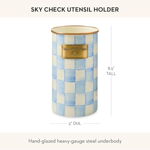 Image of MACKENZIE-CHILDS Enamel Utensil Holder, Light-Blue-and-White Sky Check