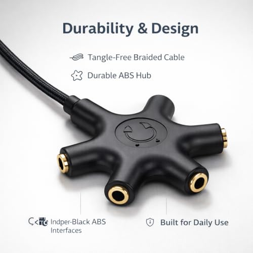 Image of Mizi USB-C Headphone Splitter 5-Way - Type-C to 3.5mm Audio Adapter with 1 Male to 5 Female Ports, Multi-Headphone Aux Splitter for Phone, Tablet, Laptop, PC - Black