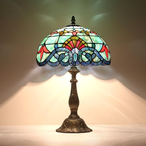 TFNALNB Tiffany Lamp, Stained Glass Baroque Style Table Lamp, W12H19