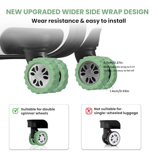 8 - Piece Luggage Wheel Covers Carry On Luggage Suitcases,Wear-Resistant, Anti-Noise, Silicone Wheel Protective Covers Silicon Protective Cover for Spinner Wheel, Essential Travel Accessories2
