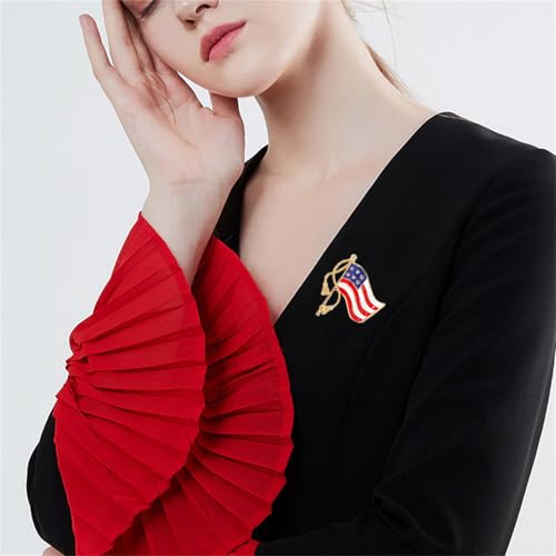 Image of Rhinestone USA Flag Brooch Pin for Women Men Shiny Crystal 4th of July American Patriotic Medal Brooches Dress Accessories Independence Presidential Election Day