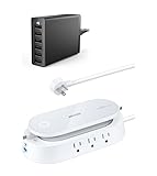 Anke Wall Charger,60W 6 Port USB Charging Station, PowerPort 6 Multi USB Charger & 647 Charging Station (100W), 10-in-1 Power Strip with 6 AC, 1 USB-A, 1 USB-C.