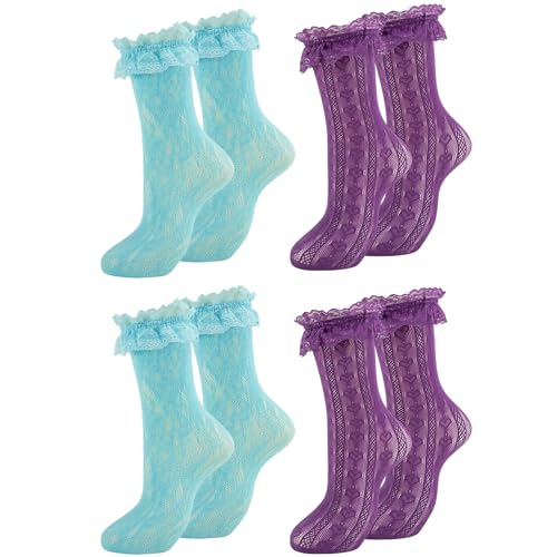 Image of Women Lace Ruffle Socks White Black Frilly Lolita Crew Dress Socks