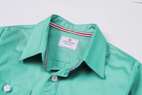 SANGTREE Boys & Mens 100% Cotton Long Sleeve Button Down Shirts Solid Collared Shirts with Two Pockets4