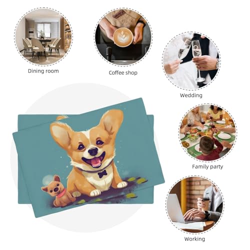 Set de table lin synthétique lavable antidérapant et résistant chaleur pour repas Corgi - 6
