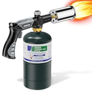 Sondiko Potente soplete de propano para parrilla y cocina L8010, Sous Vide, arrancador de fogata, quemador de madera ajustable para sellar filetes, barbacoa, soldadura (negro, gris) tanque de propano