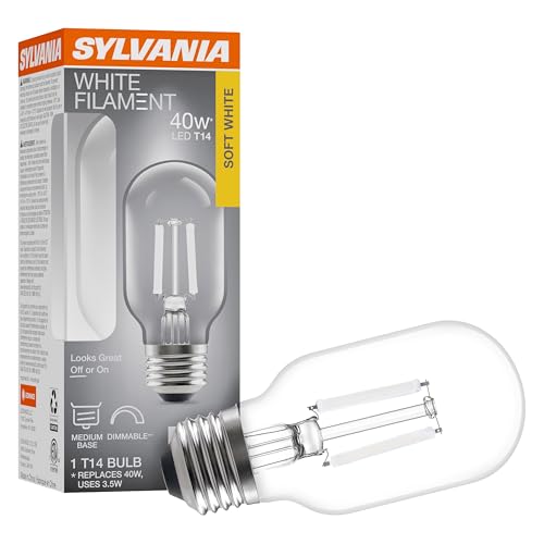 Sylvania T14 Clear LED White Filament Bulb, 3.5W, Dimmable, 300 LMS, Medium Base, 2700K, Soft White - 1 Pack (42266)