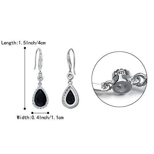 Elequeen Birthstone Teardrop Dangle Earrings 925 Sterling Silver Full Prong Cubic Zirconia Bridal Hook Earrings Black #TOP3