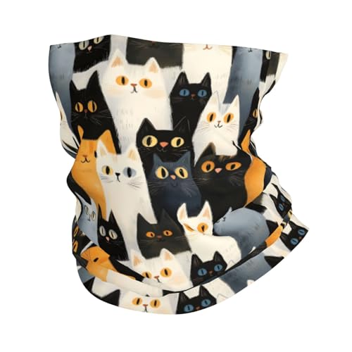 Neck Gaiters for Men Women - Kawaii Cat Face Print Head Scarf Balaclava Face Neck Scarf Mask Cover Bandana