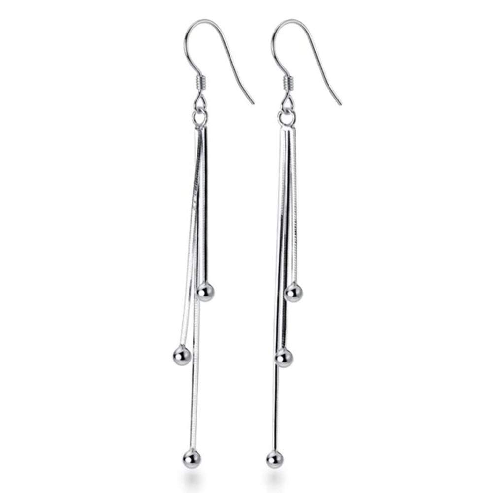 Elegant Chain Tiny Beaded Ball Threader Tassel Dangle Drop Earrings for Women Girls S925 Sterling Silver Fashion Lightweight Hypoallergenic Dangling Hook Hanging Gifts for Best Friend Birthday Party