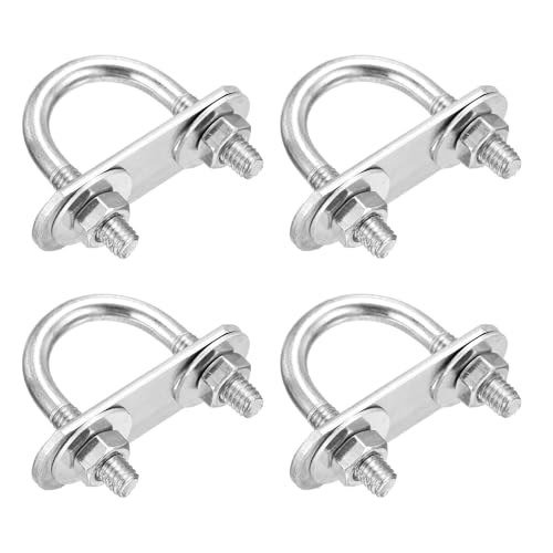 Image of DTGN M6x22x42mm U Bolts Round Kit - 4Set - 304 Stainless Steel U-Bolt Kit with Nuts, Washers, Frame Plate - Good for Pipe, Trailer, Automotive, Leaf Spring Fastener