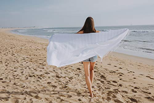 Infusezen Stonewashed Turkish Towel Extra Large Thin Bath Towel, Beach Towel And Pool Towel, Large Cotton Stone Washed Peshtemal Towels Weaved In Turkey, Hammam Spa Towel (Almost White) #TOP3