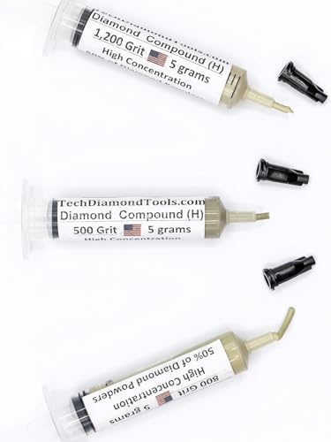 TechDiamondTools Diamond Polishing Paste Kit — 3 Grits (500, 800, 1200) | USA Made | Oil-Based Syringes | Progressive Polishing Set for Metal, Glass, Gemstone, Knife, Jewelry | 50% Diamond Powder