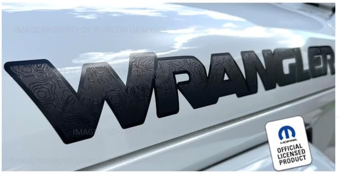 Decal Mods Wrangler Hood Graphic Vinyl Decal fits Jeep Wrangler JL/JT (2018-2025) Matte Black with topo Lines and Black Gloss Outline (Set of 2) - CB | UV1A0