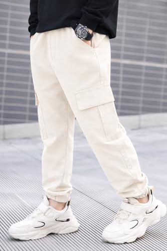 Image of ADBUCKS Boys' Cotton Cargo Joggers - Soft, Casual Pants with Pockets II Boy's Relaxed Cargo Joggers Pants for Boy