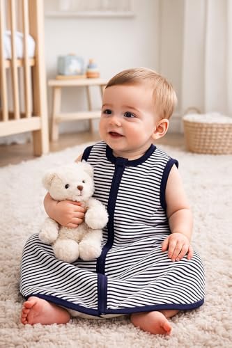 Image of TuddyBuddy 100% Cotton Wearable Blanket Sleeping Bag for Baby | Ideal for Babies & Kids Hypoallergenic Fabrics | Pack of 2 - Option 13 - Black Stars & Blue Stripes, 18-24 Months